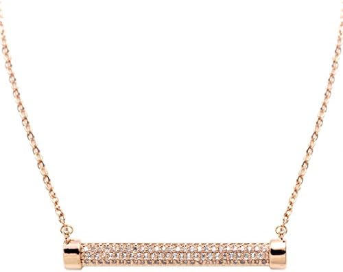 FANCY COLLECTION Rose Gold GP CZ Swarovski Crystal Pendant Chain Stick Bar Necklace