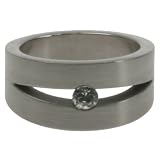 316L stainless steel ring with matte polish, laser cut design, and cubic zirconia stone - Width: 10mm (Sizes 5-14)