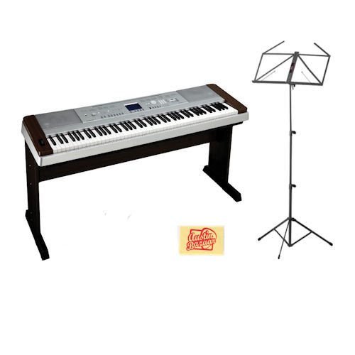 Yamaha DGX640 Walnut Digital Piano with MUS-A3BK Music Stand and Dust Cloth