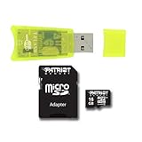 16GB Patriot microSDHC Memory Card + Small Yellow USB Reader + SD Adapter f ....