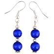 Handmade Royal Blue Cat's Eye & Silver Beaded Earrings