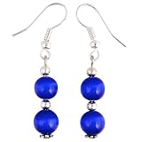 Handmade Royal Blue Cat's Eye & Silver Beaded Earrings