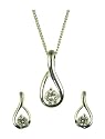 Silver Ladies CZ Set Loop Pendant and Stud Earring Set
