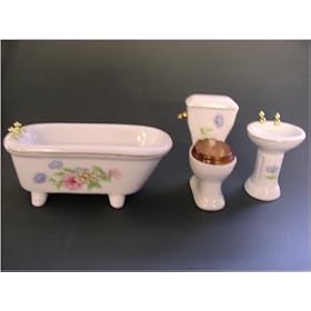 Dolls House Porcelaine Blue floral bathroom set