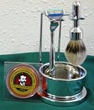 Merkur 4 Pc. Mach 3 Shave Set with Brushed Chrome Bowl, Stand, Mach 3 Razor, Badger Shaving Brush and Shaving Soap- Made in Germany