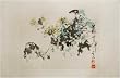 Chinese Sumi-e Brush Painting Art, Watercolor on Paper - Yellow Mums