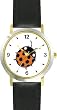 Lady Bug or Lady Bird No.1 - Ladybug - JP Animal - WATCHBUDDY&reg; DELUXE TWO-TONE THEME WATCH - Arabic Numbers - Black Leather Strap-Size-Children's Size-Small ( Boy's Size & Girl's Size )
