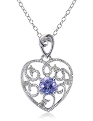 Sterling Silver Tanzanite and Diamond Heart Pendant Necklace (0.05 cttw, GHI Color, I3 Clarity), 18"
