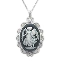 Sterling Silver Black Agate Angel Cameo Pendant, 18"