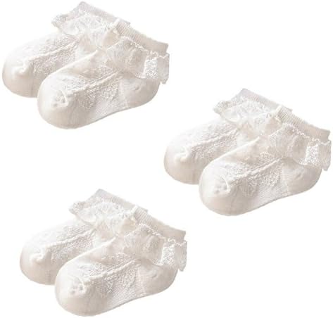 Off White Baby, Toddler and Child Socks with Lace Edging. Pack of 3 pairs. (0-1 years (foot length 3.5 inches))