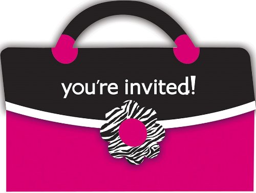 8-Count Purse-Shaped Invitations, Pink Zebra Boutique