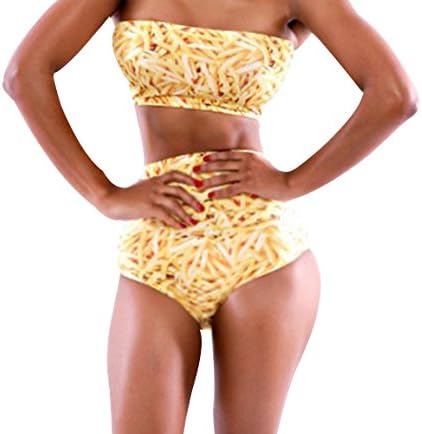 Jollypicks Women's Printed Strapless Top Uncommon Waist Bikini Set Multicolored L