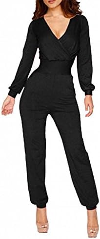 Karenemp Dresses Fashion Lady's Long Sleeve V Neck Romper Jumpsuit Multi-color Pick BlackXX-Large