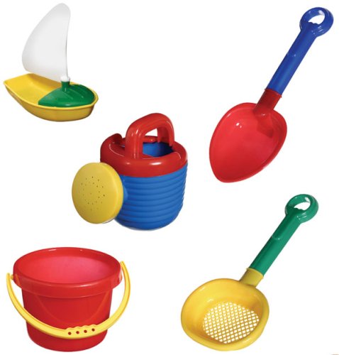 Sand & Water Toys: Beach or Sandbox Play Set Including Boat, Shovel-Sieve, Watering Can, Spade and Bucket.