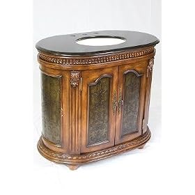 Hand Crafted Two Doors Single Sink Oval Bathroom Vanity with Granite Top