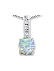 Original Star K (tm) Round 7mm Created Opal Pendant in 925 Sterling Silver