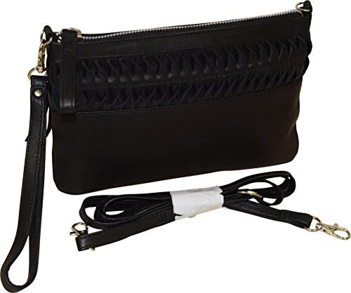 Fashion Women's Genuine Leather Crossbody Bag & Wrist Clutch Envelope Handbag (Black)