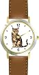 Brown or Tan Tabby Cat - WATCHBUDDY&reg; DELUXE TWO-TONE THEME WATCH - Arabic Numbers - Brown Leather Strap-Size-Large ( Men's Size or Jumbo Women's Size )