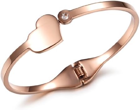 INTOP Stunning Rose Gold-tone Love Heart Charm Bangle Bracelets with CZ Crystal Accents[Jewelry]