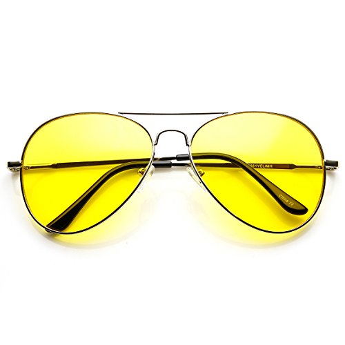 zeroUV - Classic Metal Frame Yellow Tinted Night Driving Aviator Sunglasses