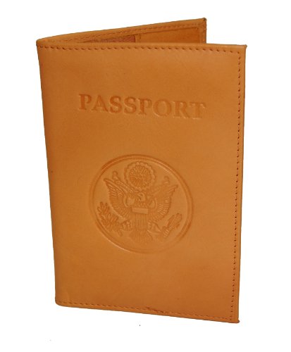 USA Embossed Leather Passport Cover w/ Card Slots Tan