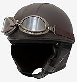 バイク用 ヘルメット ◎ ゴーグル付 ビンテージヘルメット (ブラウンレザー仕様)