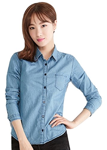 春物 レディース 長袖シャツ スリム カジュアル レジャー デニム ジャケット ボタン シンプル コットン 長袖 細身 薄い 旅行 オリジナルアクセサリー付属 klnb00295