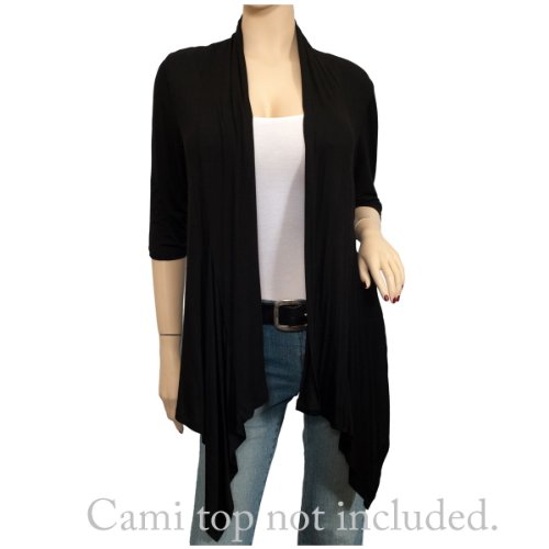 Plus Size Longline Drape Front Cardigan Black
