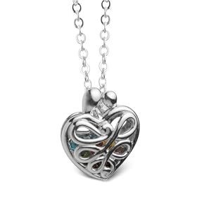 Large Mother's Heart Birthstone Locket with Set of 12 Birthstones by Loving Family