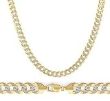Cuban Curb Chain 14k Gold Necklace Pave Two Tone Yellow White 4.5mm