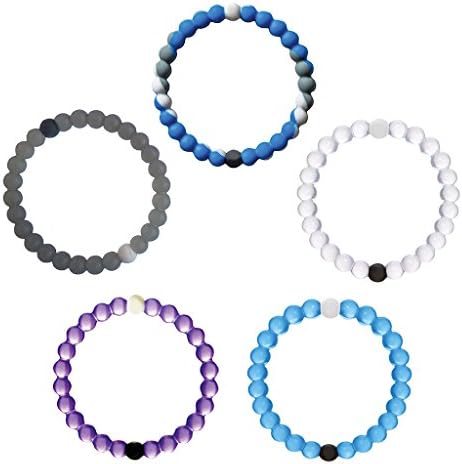 LokaiFun Silicone Bracelet set of 5: Shark, Purple, Blue, Classic White, Grey color, Size Medium