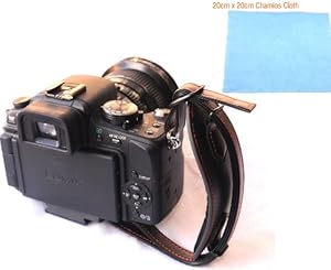 EzFoto Leather Hand Strap with Arca Swiss Type Quick Release Plate for Canon Nikon Fuji Olympus Panasonic Pentax Sigma Sony DSLRs, with 20cm x 20cm Chamois Cleaning Cloth