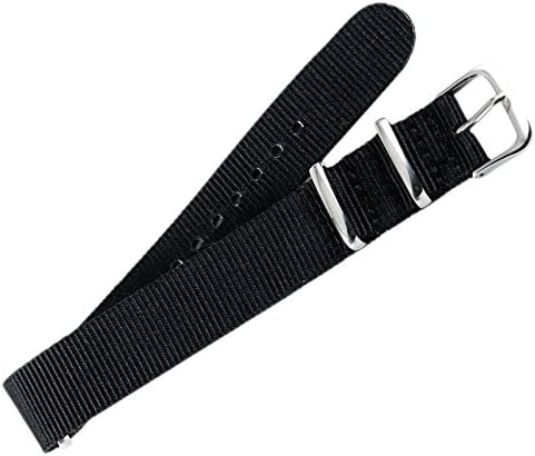 ESS Ritche 22mm Nylon Fabric Striped Black Replacement Watch Strap Band Army Sports Military 4 Rings WL015