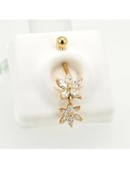 14K Yellow Gold CZ Flowers Belly Button Pin