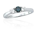 10k White Gold Blue and White Diamond 3-Stone Ring