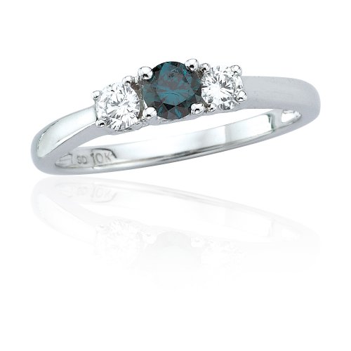 10k White Gold Blue and White Diamond 3-Stone Ring