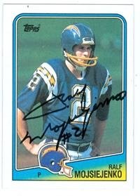 Ralf Mojsiejenko Autographed/Hand Signed Football Card (San Diego Chargers)