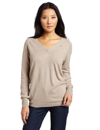Fred Perry Women's V-Neck Sweater, Nutmeg Marl, 12US/16UK at Amazon Womenâs Clothing store 