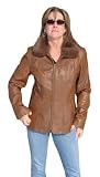 Bergama Camel Embossed Lamb Leather Jacket with Rex Rabbit Detachable Collar - Large - Brown
