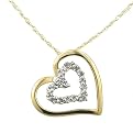 10K Yellow Gold Diamond Accent 2-Heart Pendant Necklace
