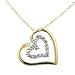10K Yellow Gold Diamond Accent 2-Heart Pendant Necklace