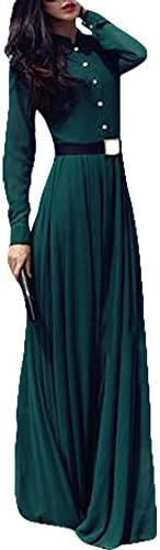 Keepinmind Women's Vintage Elegant Stand Collar Long Sleeve Maxi Dress Green M