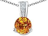 1.31 cts Genuine Round Citrine and Diamond Pendant - 14kt White or Yellow Gold