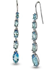 CleverEve Luxury Series Long Dangling Strand Silver Earrings w/ Genuine Marquise Shaped Blue Topaz Stones