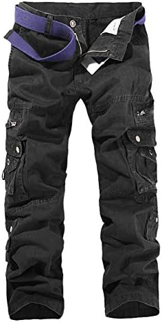Shoesea Men's Casual Outdoor Trousers Straight Leg Military Long Cargo Pants Black 38