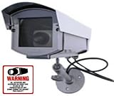 Outdoor Fake Dummy Surveillance Security Camera, Sign & Decal Deterrence Kit