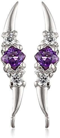 Amethysts and Cubic Zirconias Triple Stone Sterling Silver Earrings