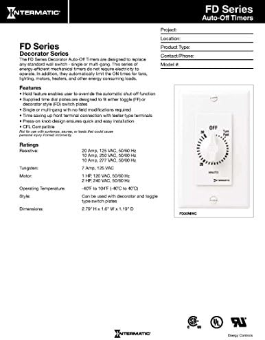 Intermatic FD430MW 30-Minute Spring-Loaded Wall Timer for Lights and Fans, White