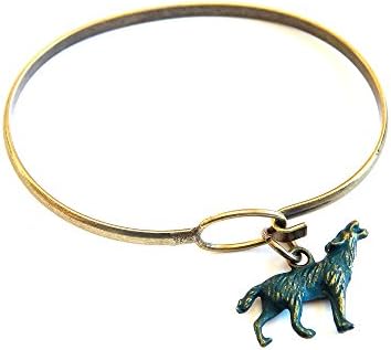 Howling Wolf Charm Bangle Bracelet (Blue)