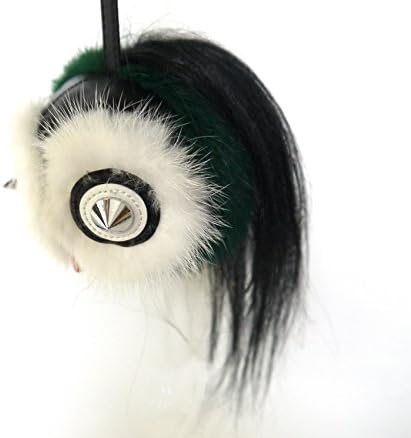 Monster Bugs Plush Doll Fluffy Fox Fur Pom Pom Ball Keychain Keyring / Bag Charm (Dark Green Bug)